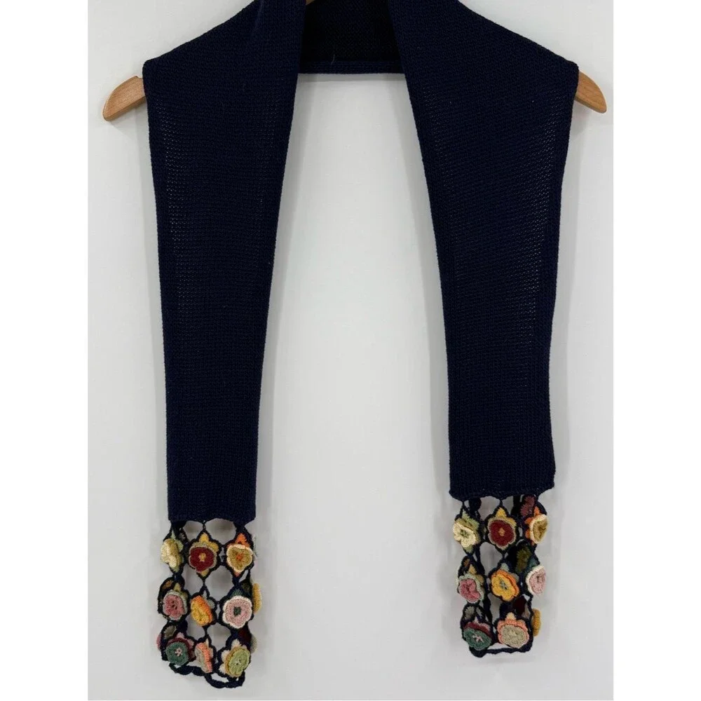 BHcrafts Crochet Flower Knit Scarf | Navy | One Size